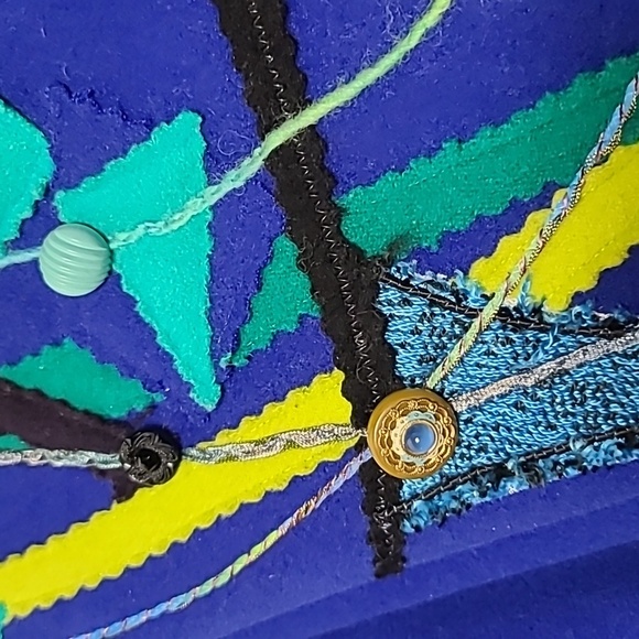 JUST BARB Heavy Weight Abstract Pattern Open Front One Pocket Cardigan Size L/XL - Picture 15 of 16